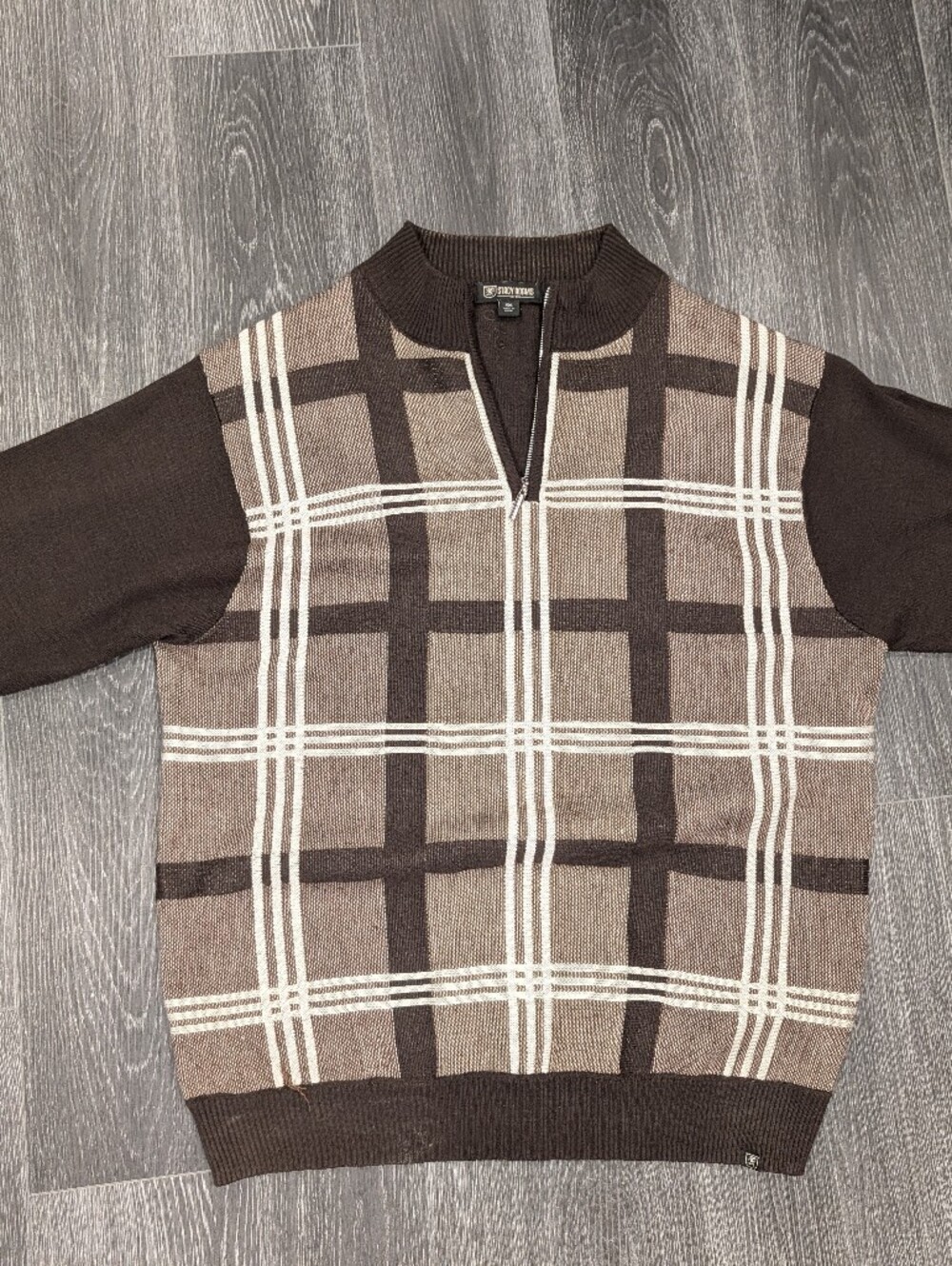 Men's Brown Plaid Half-Zip Sweater